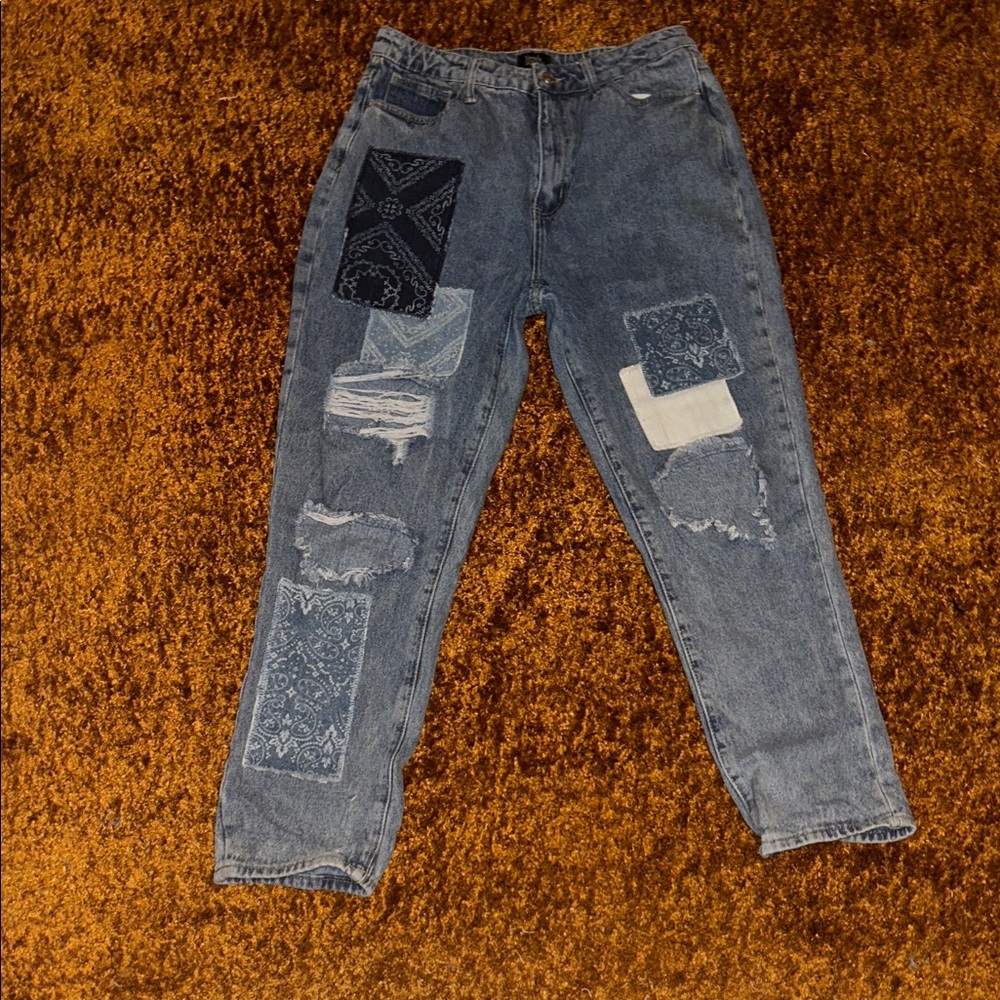 Trendy Blue Patchwork Boyfriend Jeans